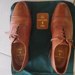 POLO RALPH LAUREN x CROCKETT & JONES 10 D TAN CAP TOE DRESS SHOES ENGLAND